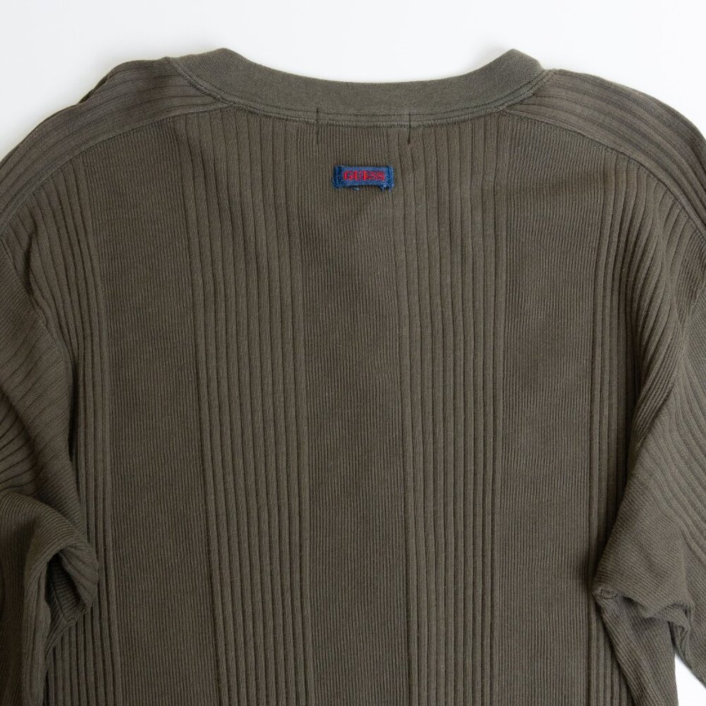 Vintage Guess Thermal Henley XL Army Green Union Made Workwear - Picture 11 of 14